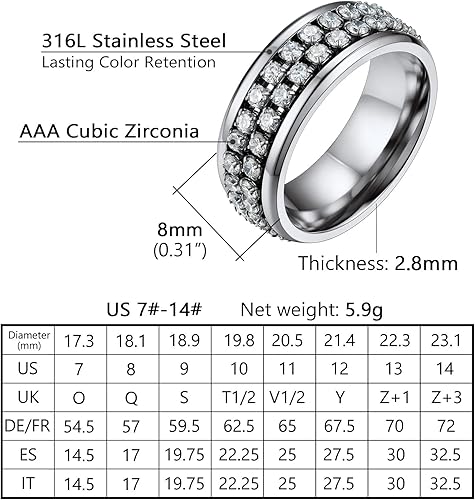 Miniatura 4 de PROSTEEL Anillo giratorio para hombre, anillos de fidgit para la ansiedad, anillo de acero inoxidable de 0.315in de grosor, chapado en oro negro de
