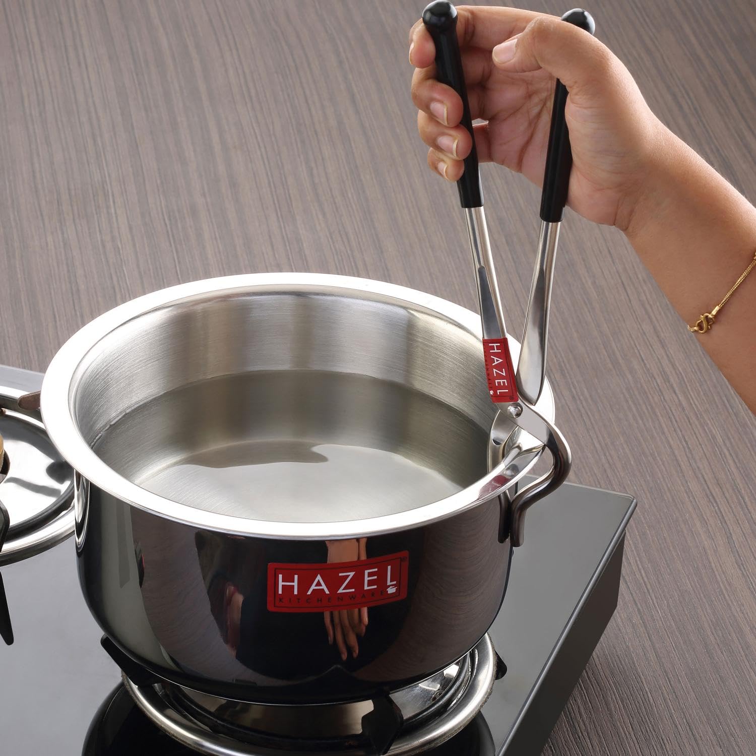 HAZEL Pinzas de acero inoxidable de una sola cara | Pakkad de 9 mm con agarre de goma | Soporte para utensilios de cocina Chimta