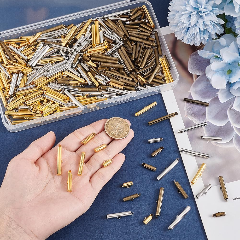 UNICRAFTALE About 360pcs Slide On End Clasp 6 Sizes Tube End Bar Slider End Caps Crimp Platinum Tubes Crimp End Iron Tube Buckle Clasps for Seed Beads Looms Multi Strand Necklace Bracelet - Image 5