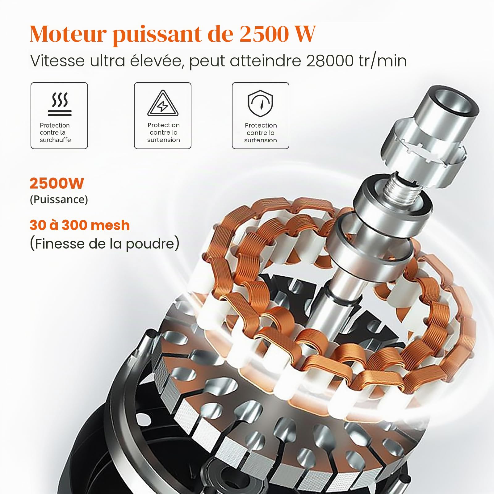 Moulin à Grains Électrique, Aomdom 500 g Grinder Electrique en acier inoxydable moulin cereales à grande vitesse 28000 tr/min Moteur puissant 30 s broyage fin pour grain de cuisine Épice Café Maïs