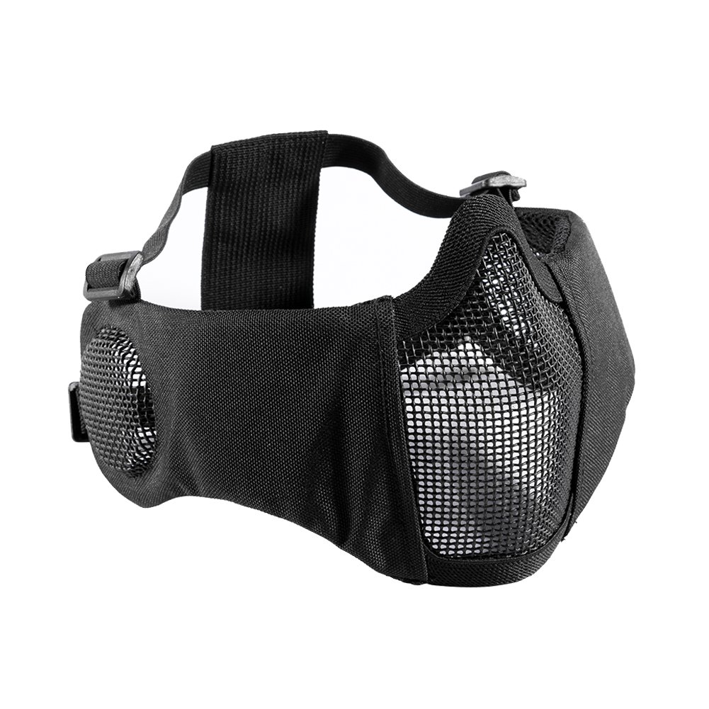 OneTigris Airsoft Faltbare halbe Maske Mesh Gesichtsmaske mit Gehörschutz