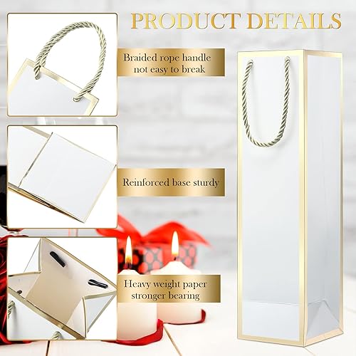 Miniatura 3 de Outus 100 bolsas de regalo de vino, bolsas de botellas de vino con asas de 13.8 x 3.8 x 3.8 pulgadas, elegantes bolsas de papel kraft de licor y
