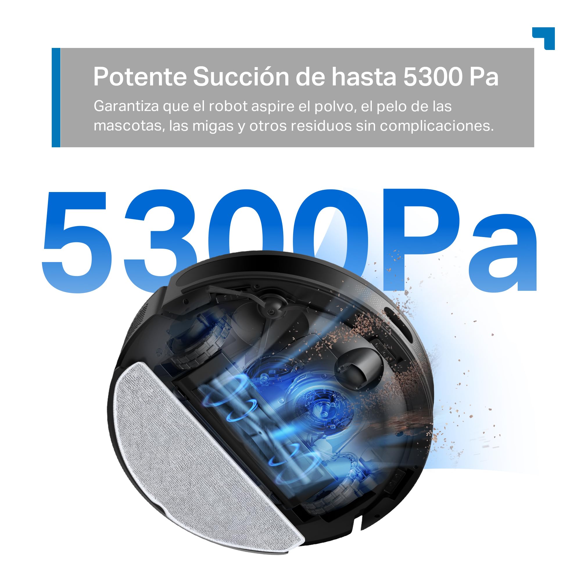 Tapo RV20 MAX White-Robot Aspirador, 4 en 1, 5300Pa, navegación LiDAR | 5300 Pa de Succión. Navegación Láser LiDAR. Fregado 4 en 1. Control App Tapo. Control Voz Alexa/Google.