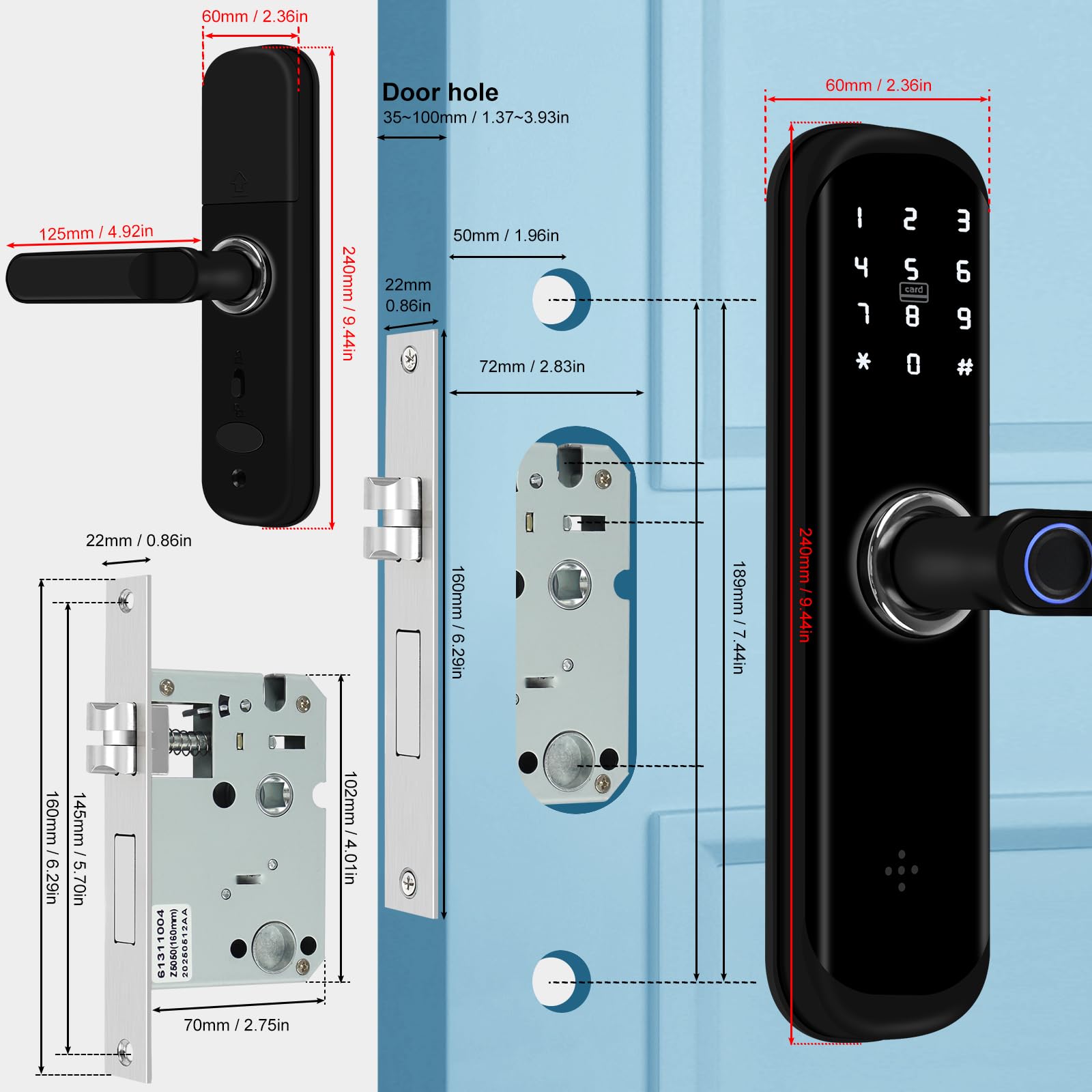 Tuya Smart Door Lock - Serratura per porta con impronte digitali e tastiera con maniglia | Serratura elettronica Bluetooth | Adatto per case, appartamenti e uffici | Serratura elettronica a