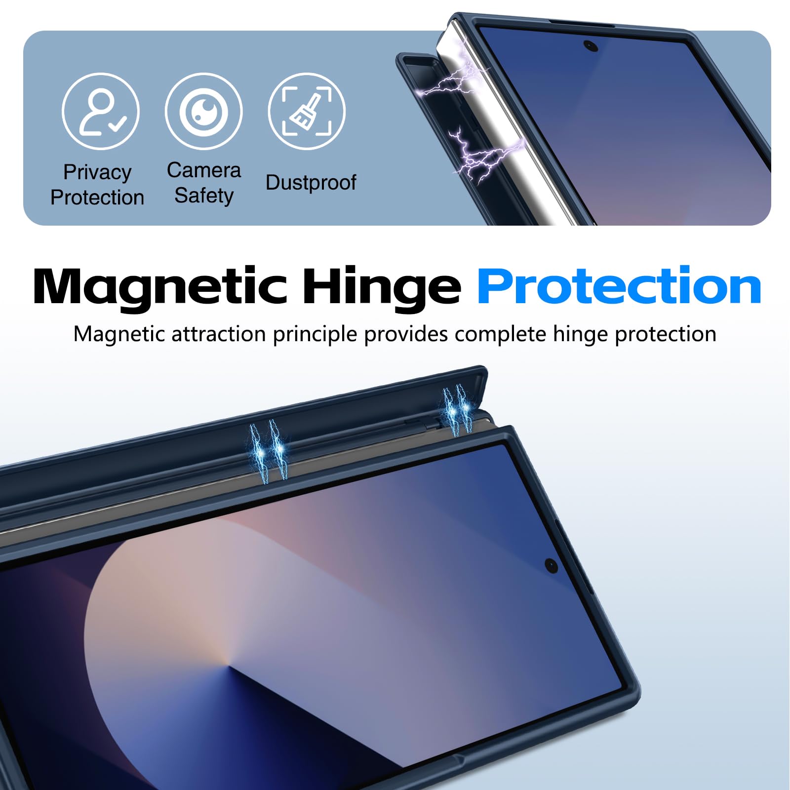 Etui do Galaxy Z Fold 6 z paskiem na palec, ochroną zawiasów, wbudowanym uchwytem na długopis i rysikiem, podpórka do Samsung Galaxy Z Fold6 z osłoną ekranu - ciemnoniebieskie