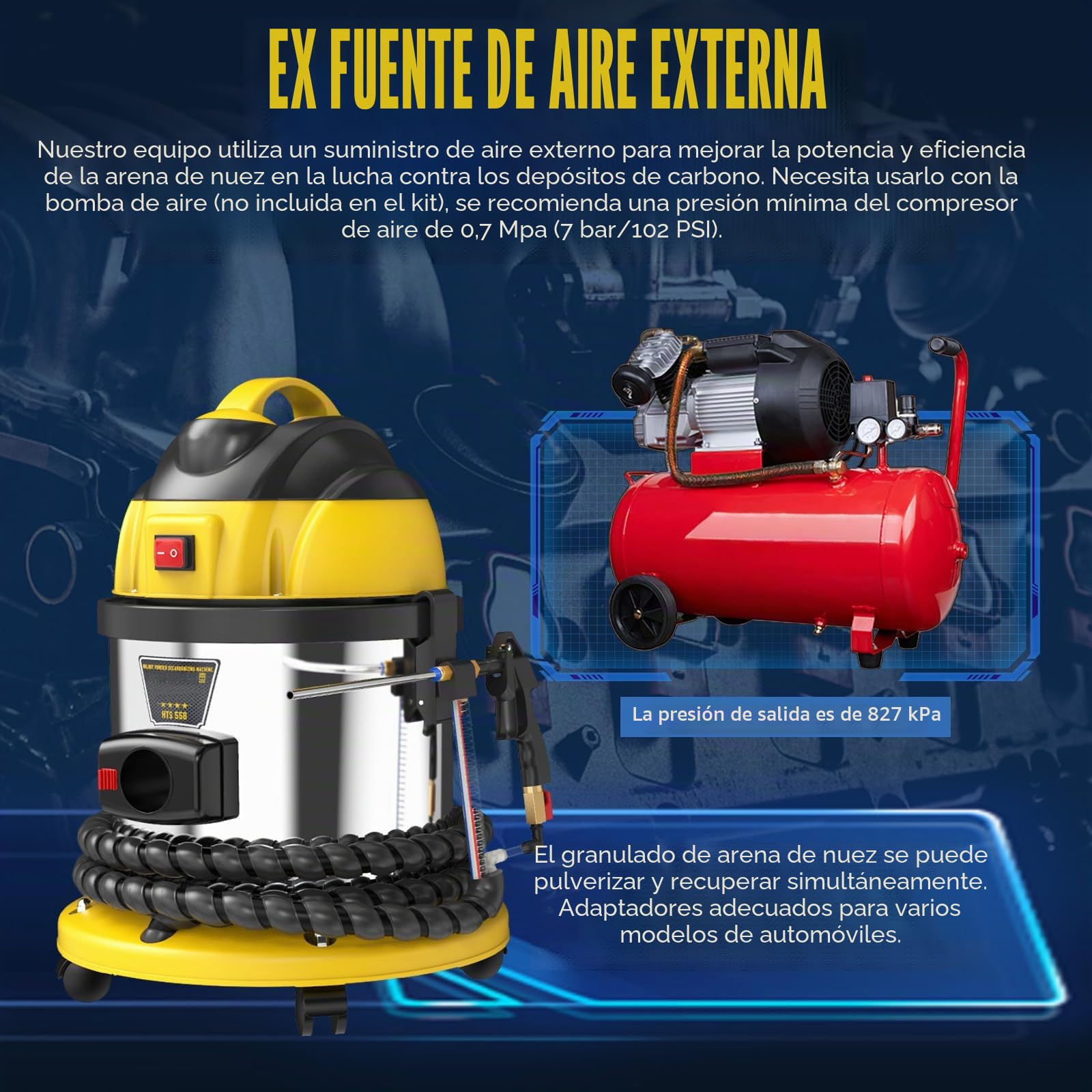 Maquina limpieza cascara de nuez HTS558 Walnut Blaster Máquina de chorro de arena de nuez Cabina chorreadora de arena Limpiador de depósitos de carbono de motor de arena de nogal de 220 V