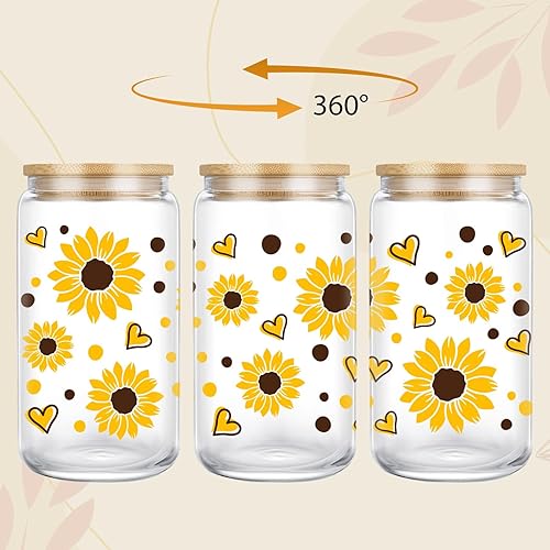 Miniatura 2 de GSPY Taza de girasol, bonita taza de café, regalos de girasol para mujeres, amigas, tazas de café helado de vidrio de 16 onzas, vaso de girasol,