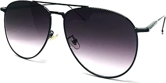 97025-1 Premium Oversized Flat Aviator Sunglass FADE BLACK, 61