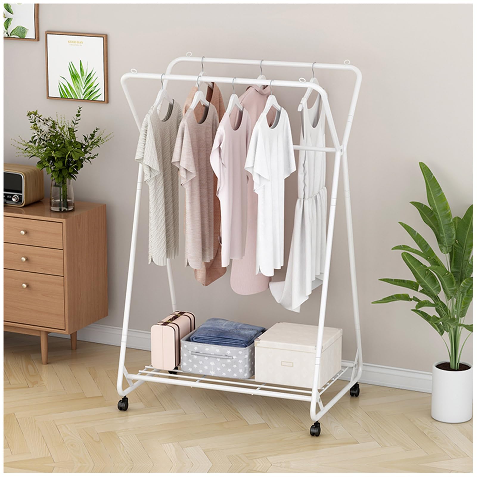 Aycdl White Heavy-Duty Rolling Garment Rack With Mesh Shelf Double Rod Clothing Rack On Wheels Iron Clothes Hanger 80X50x158.5cm - Great For Nizing And Displaying Clo,-80X50x158.5cm