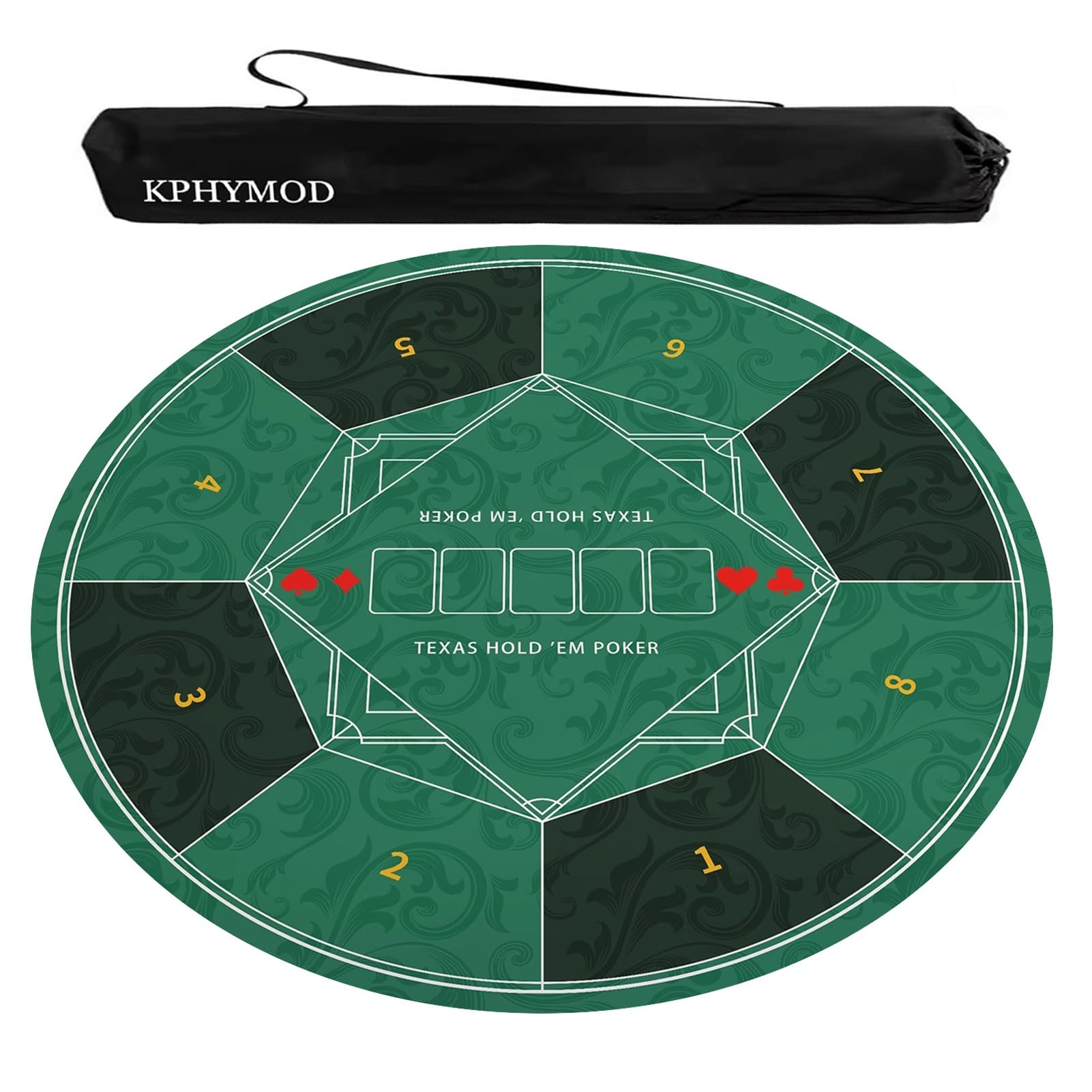 KPHYMOD Round Poker Game Mat with Storage Bag, Anti Slip and Noise Reduction Multi Purpose Mahjong Mat Table Cover(Green,70cm/27.56in)