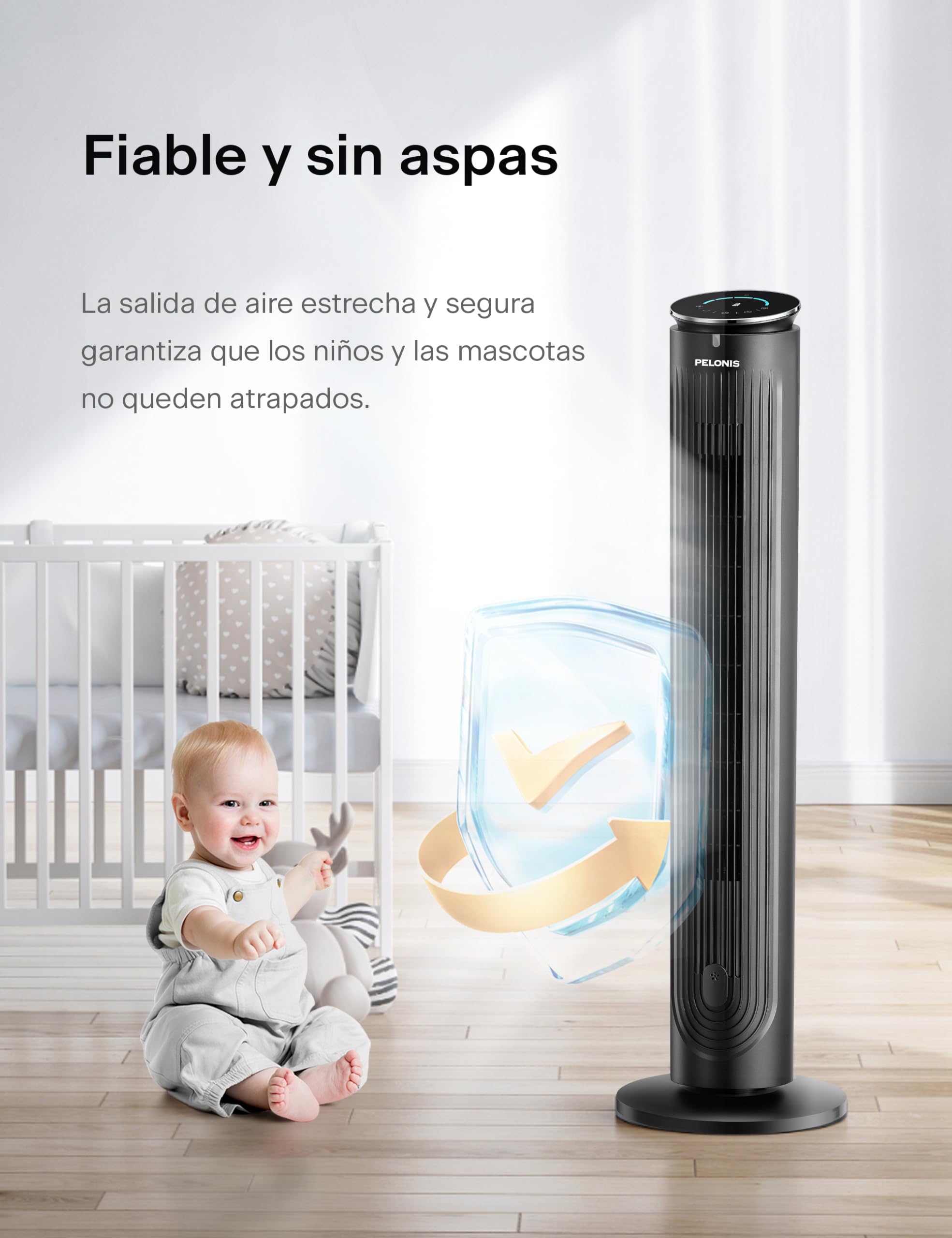Pelonis Ventilador de Torre 106 CM, Ventilador de pie con Mando a Distancia, Ventilador Silencioso con 4 Modos y 5 velocidades, Temporizador 9H, Negro