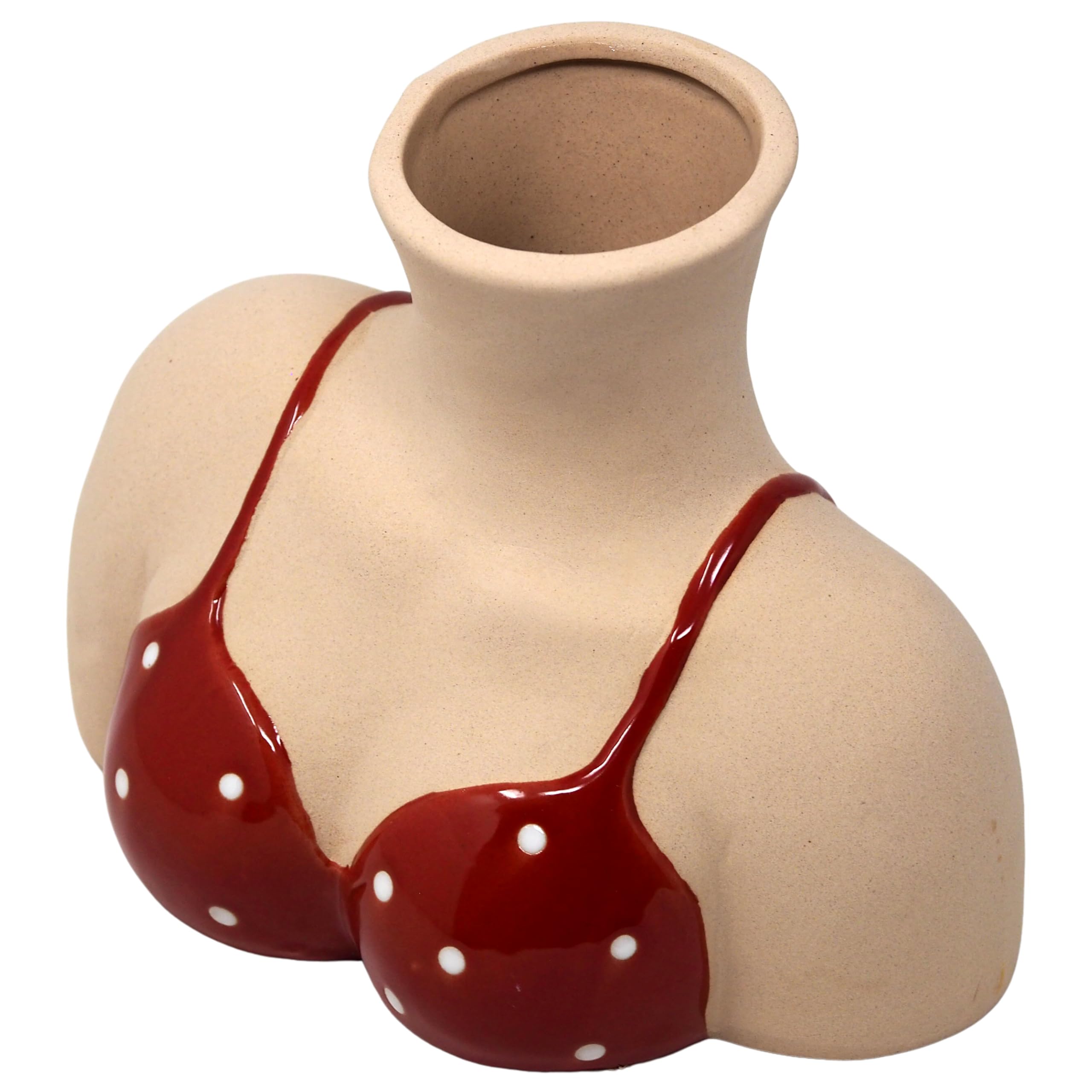 Novelty Lady Bust Ceramic Vase with Red Polka Dot Bikini Design - Swimmer Dipper
