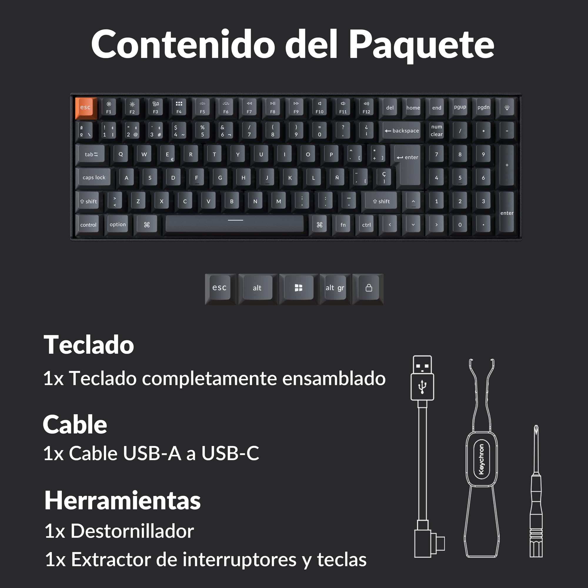 Keychron K4 QMK Teclado Mecánico 96% ISO-ES, Inalámbrico y con Cable, Interruptores Super Red, Teclas PBT Sublimadas Estilo Cherry, Retroiluminación Blanca, para Mac y Windows – Versión 3