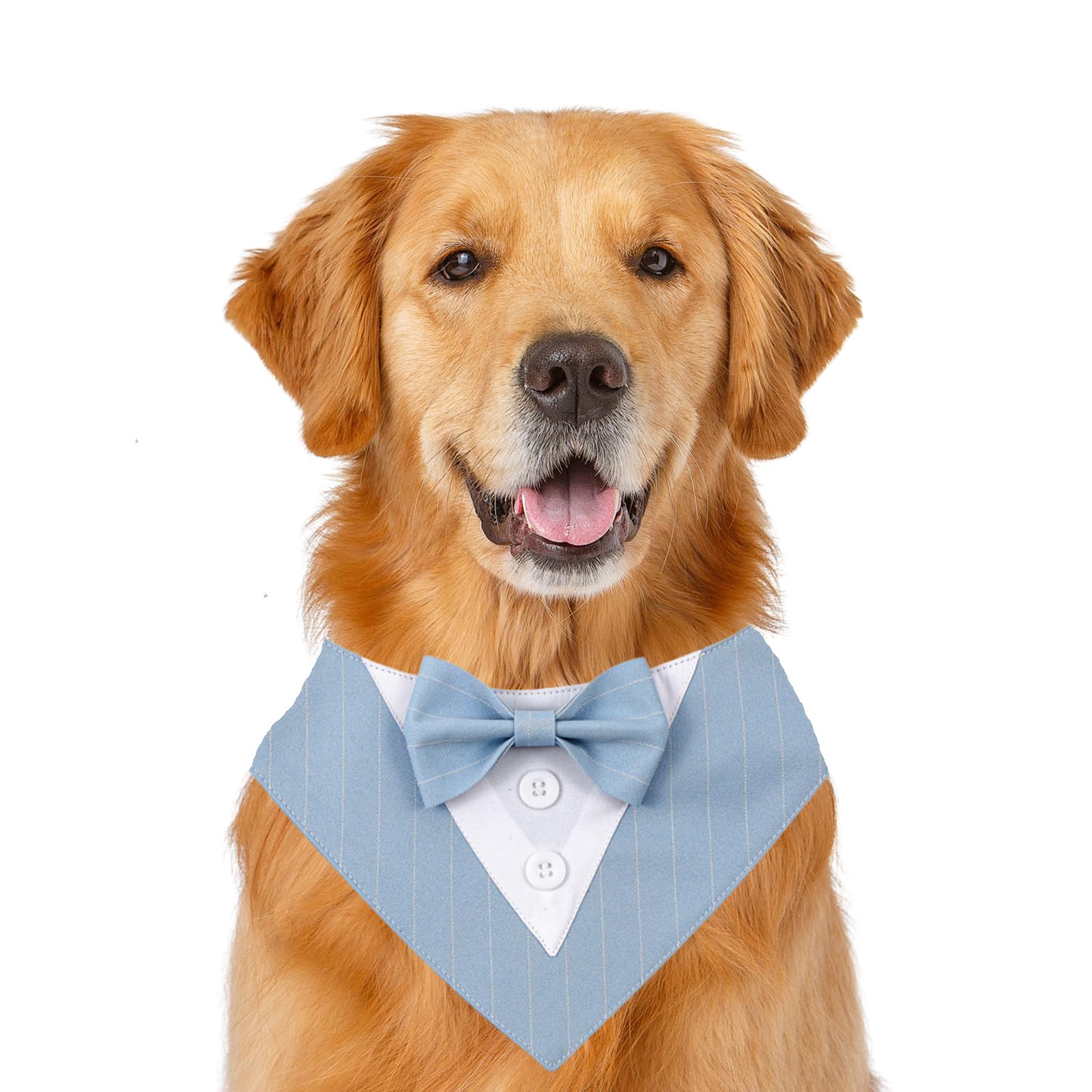 Dog Wedding Bandana,Formal Pet Tuxedo Bow Tie Triangular Scarf Adjustable Dog Birthday Party Bib Valentines Bowtie Scarf_M(Sky Blue Stripe)