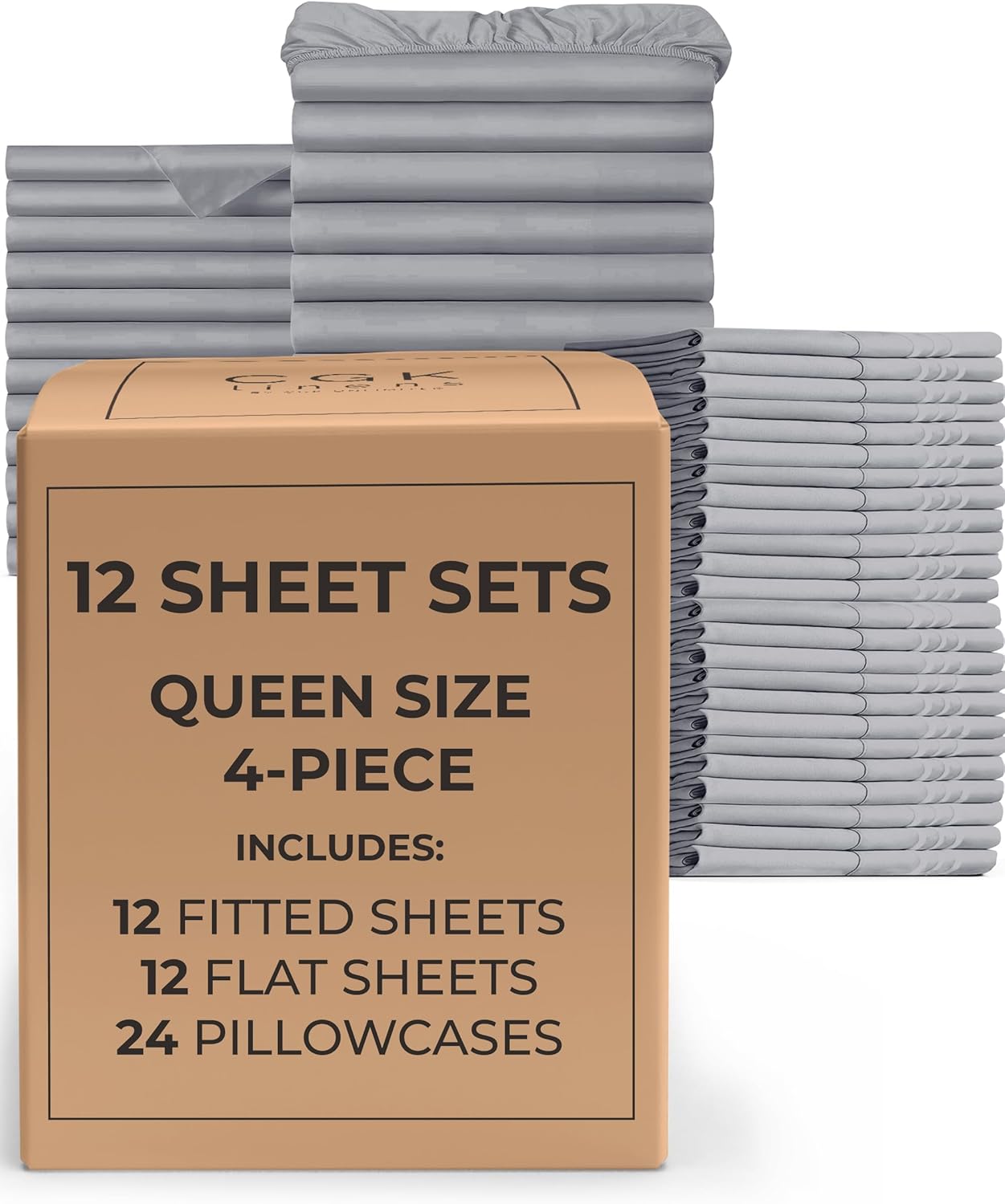 Bulk Case Pack of 12 Sheet Sets - (12) Complete Queen Size Sheet Sets with Deep Pockets - Wholesale Bulk Bedding for Hotels, Spas & Airbnbs - Breathable, Cooling & Wrinkle Free - (Queen, Steel Blue)