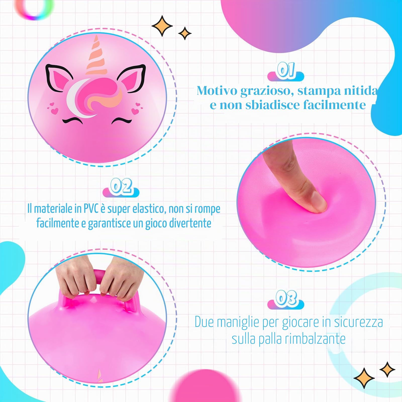 Sinmoe 4 Pallone per Saltare per Bambini dai 3 agli 8 Anni Diametro 50 cm | Pallone da Salto, con Pompa, Viluppa Equilibrio e Capacitá Motorie, Robusta, Resistente, per Estate, Parco o Asilo