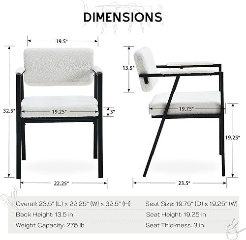 Miniatura 2 de HEAH-YO Juego de 2 sillas de comedor modernas de sherpa, sillas de cocina tapizadas Boucle con respaldo abierto y reposabrazos, cómodas sillas