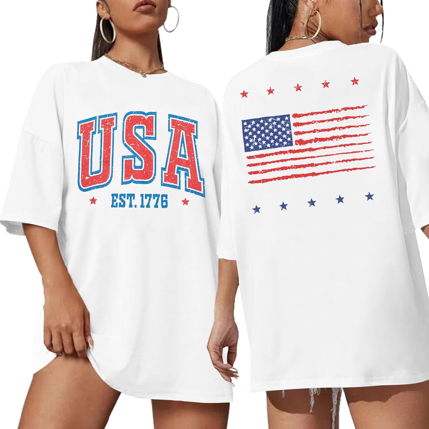 USA Shirt Women Oversize American Flag Shirts Patriotic T-Shirt America 250th Birthday Short Sleeve Tops