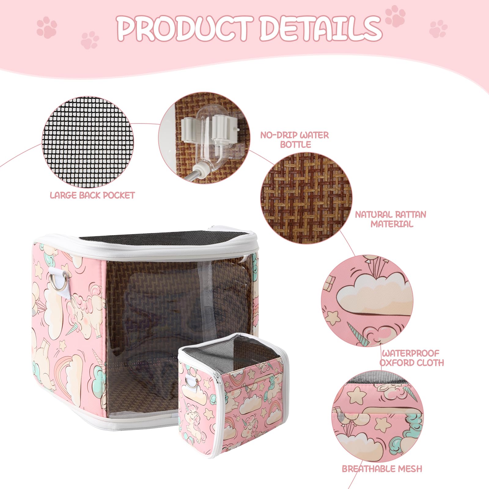 Guinea Pig Carrier Bag with Water Bottle?Travel Portable Small Animal Carrier Sling Pouch, Clear Window Carrier Backpack for Hamster Bunny Gerbil Hedgehog Sugar Glider Lizard Bird.(Pink)