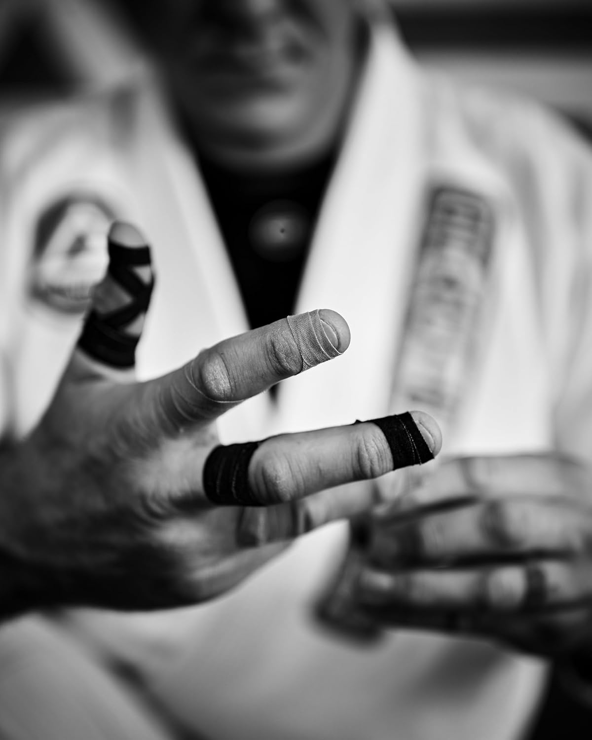 Bighorn Athletics Pro Series Jiu-Jitsu Finger Tape, 8-Rolls with Tin Holder, Enhanced Extra Strength, Residue-Free (0.3-Inch, Black/White)