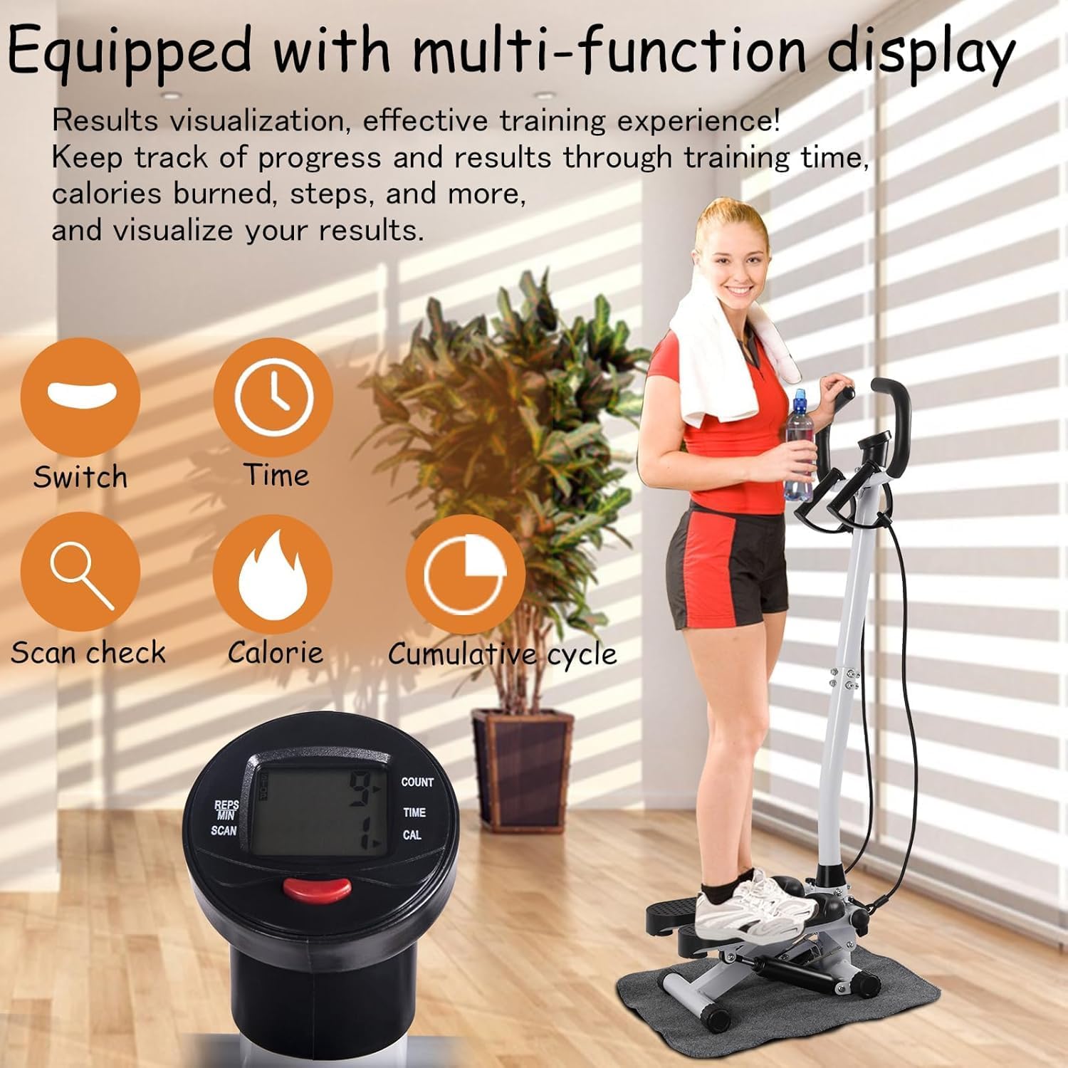 2 in 1 Fitness Swing Side Stepper mit LCD-Schirm und Handgriff, 150kg Up-Down Swing Stepper Bein Arm Trainer für Zuhause, Schöner Arsch/Schlanker Arm/Schöne Taille