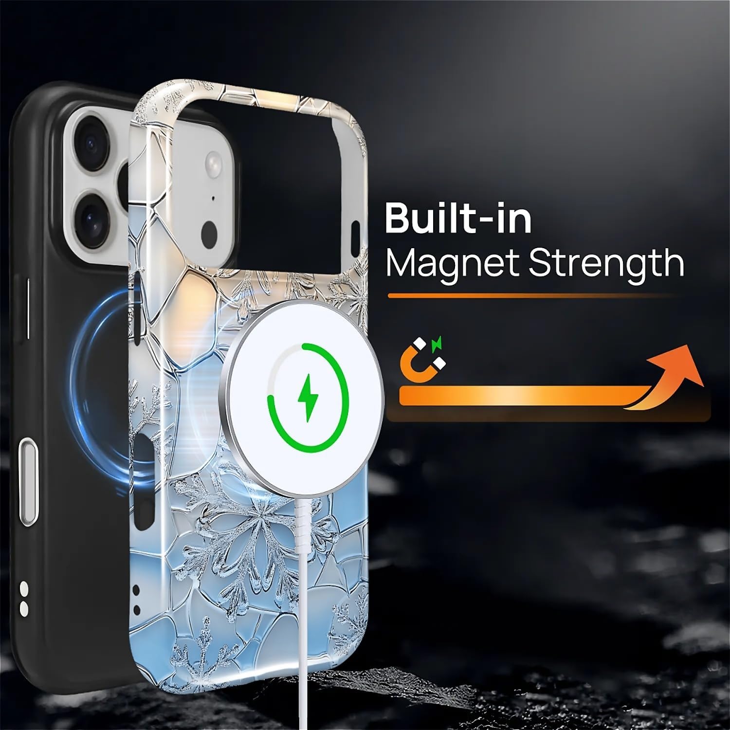 Case for iPhone 17 Pro [Compatible with MagSafe], Glossy Soft Silicone + Hard PC Anti-Scratch Shockproof Protective 2-in-1 Case for Women Men - Stained Glass Snowflake