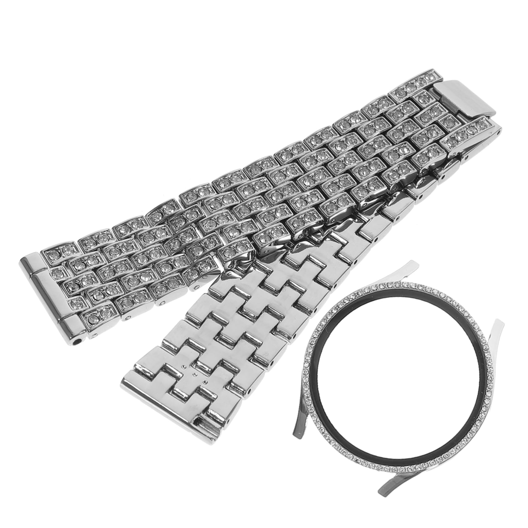 Mikikit Rhinestone Watchband Set for Watch 5 Replacement Band Case Zinc Alloy Shiny Delicate Elegant