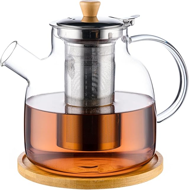 Glass Teapot with Removable Infuser,1500ml(50oz) Tea Strainer, Tea Pot for Blooming Tea, Loose Tea, Flowering Tea, Bonus Teapot Coaster