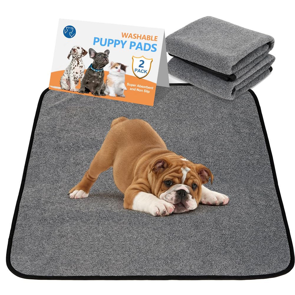 Washable Pee Pads for Dogs 2 Pack Reusable Puppy Pads Waterproof Pet Training Pads, Non-Slip Dog Mats Fast Absorbent Whelping Pads for Playpen, Potty, Crate, Bed, 32" x 35"
