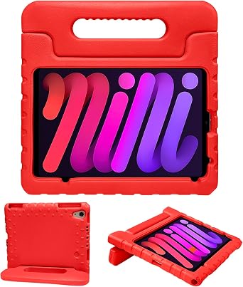 LEFON Kids Case Shockproof for iPad mini 6/7, iPad mini 6th 7th Generation Case with Pencil Holder Convertible Handle, Light Weight Super Protective Cover for iPad mini A17 Pro 8.3 Inch Red
