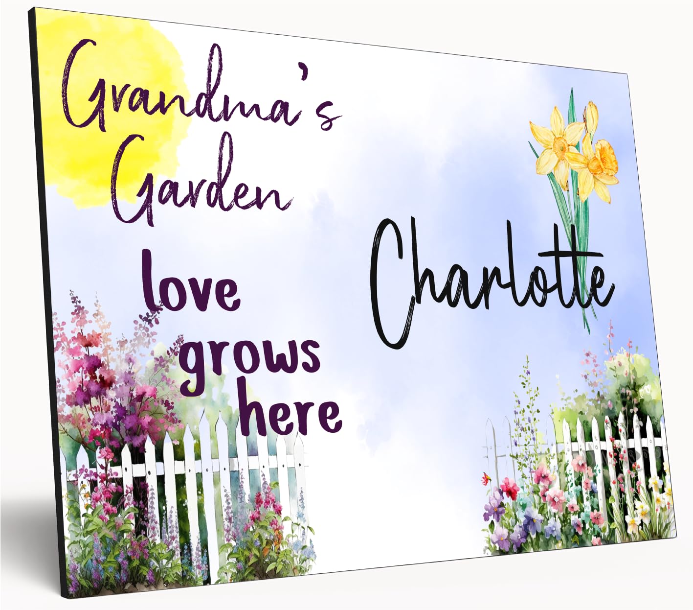 The Plum Penguin Multicolour Personalised Birth Month Flower Sign Grandma's Garden Custom A4 Wooden Wall Art Rustic Garden Design Watercolour Custom Plaque For Mums