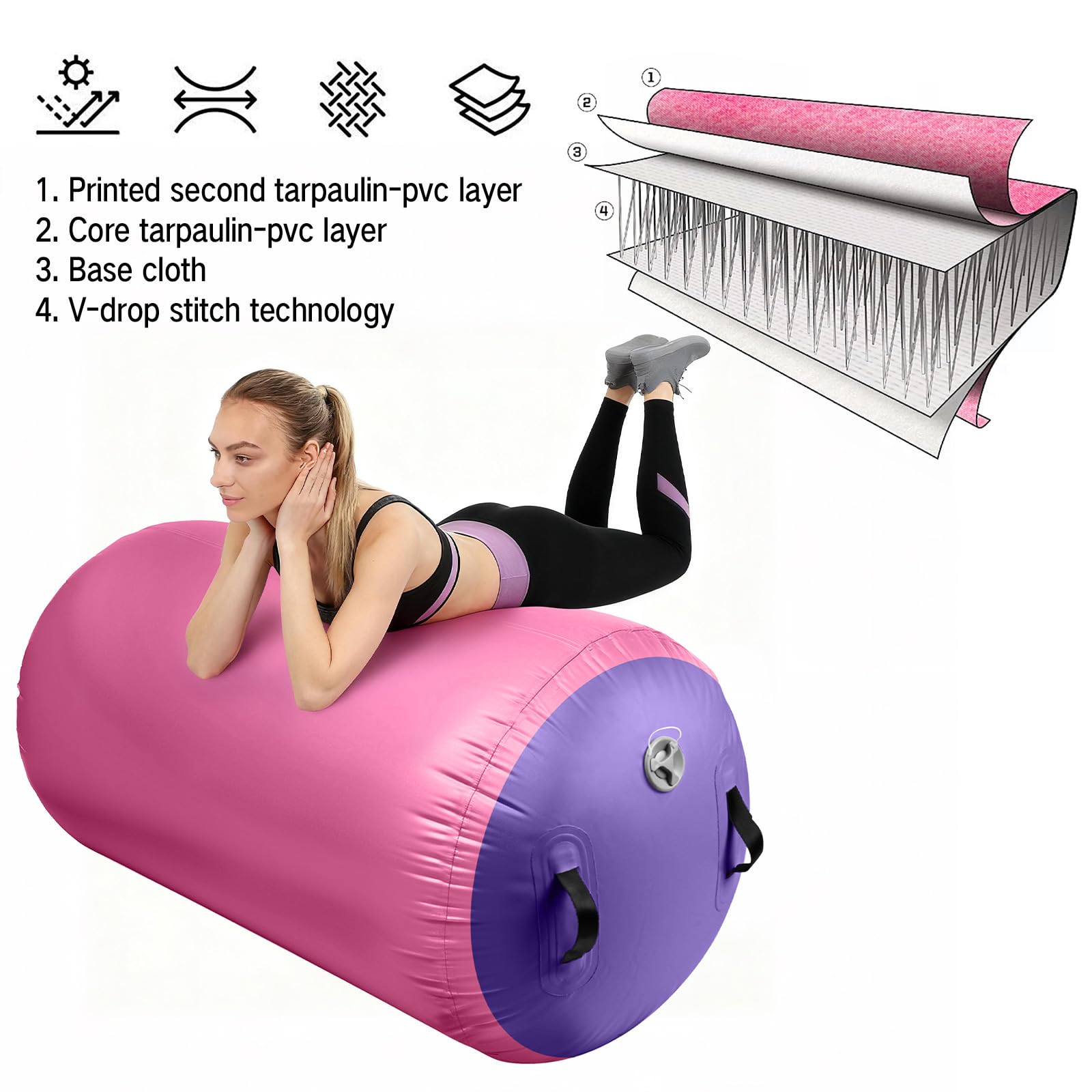 Diealles Shine Air Roll, 100x80cm Rullo ad Aria Gonfiabile Rotondo, Rotolo Gonfiabile con Pompa Elettrica e Borsa per il Trasporto, Air Barrel Gymnastics Roller per Allenamento Fitness Yoga