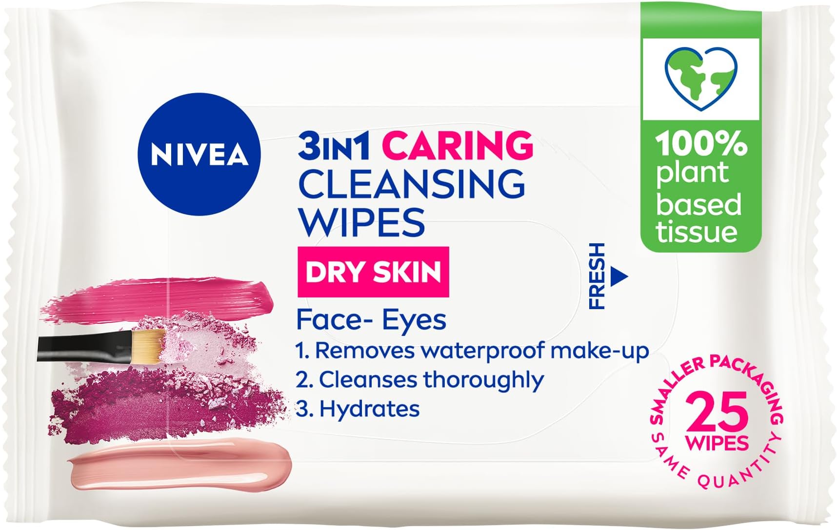 Nivea 3-in-1 Caring Cleansing Face Wipes, Dry Skin, 25 Wipes