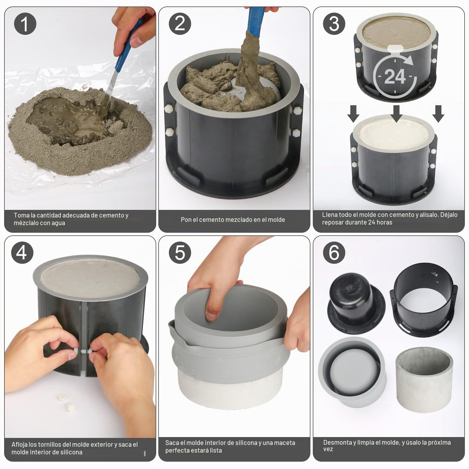 Molde redondo grande de silicona para macetas, 17,78 cm, moldes redondos grandes para hacer macetas cilíndricas, manualidades
