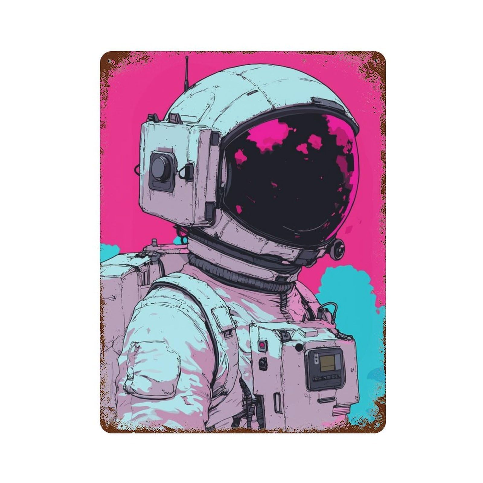 Retro Metal Sign with Astronaut Vector Design 15.7"x11.8", for Living Room, Hallway And Home Decor, Farmhouse Wall Decor