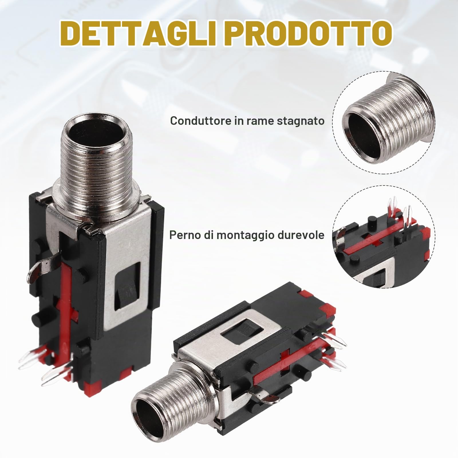 QUARKZMAN 6 Prese Jack Audio Stereo 6.35mm Femmina – Montaggio PCB, 50V 3 Pin, Con Dadi E Distanziali Per Car Audio E Strumenti