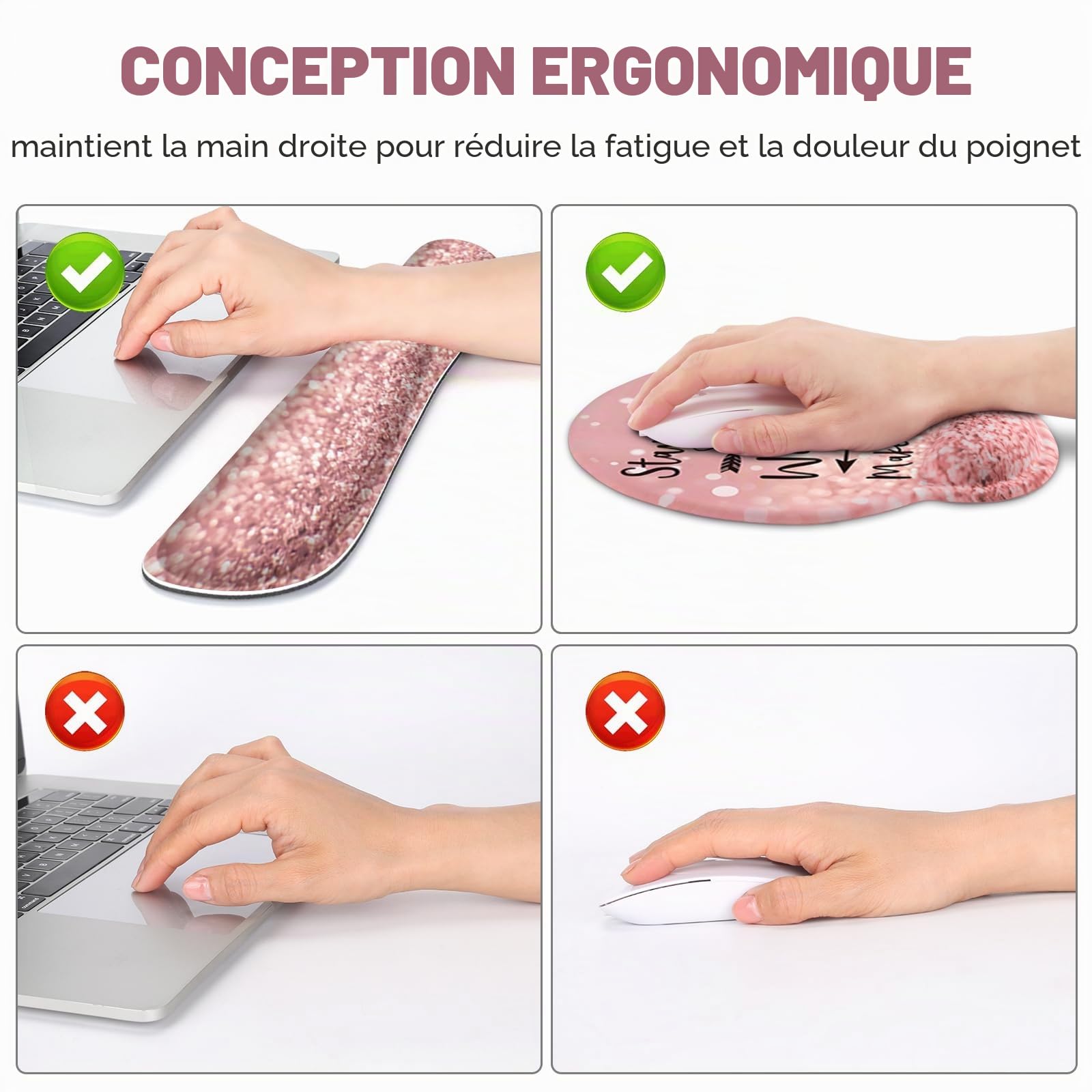 ToLuLu Tapis de souris XXL - Grand tapis de bureau avec support de poignet - Tapis de souris de jeu 4 en 1 + tapis de souris ergonomique avec repose-poignet + repose-poignet pour clavier + dessous de