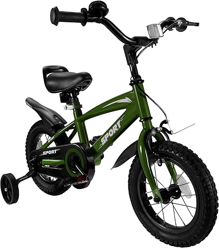 Bicicleta infantil para niños y niñas, bicicleta infantil de 12 pulgadas con ruedas de entrenamiento extraíbles, marco resistente, freno de mano