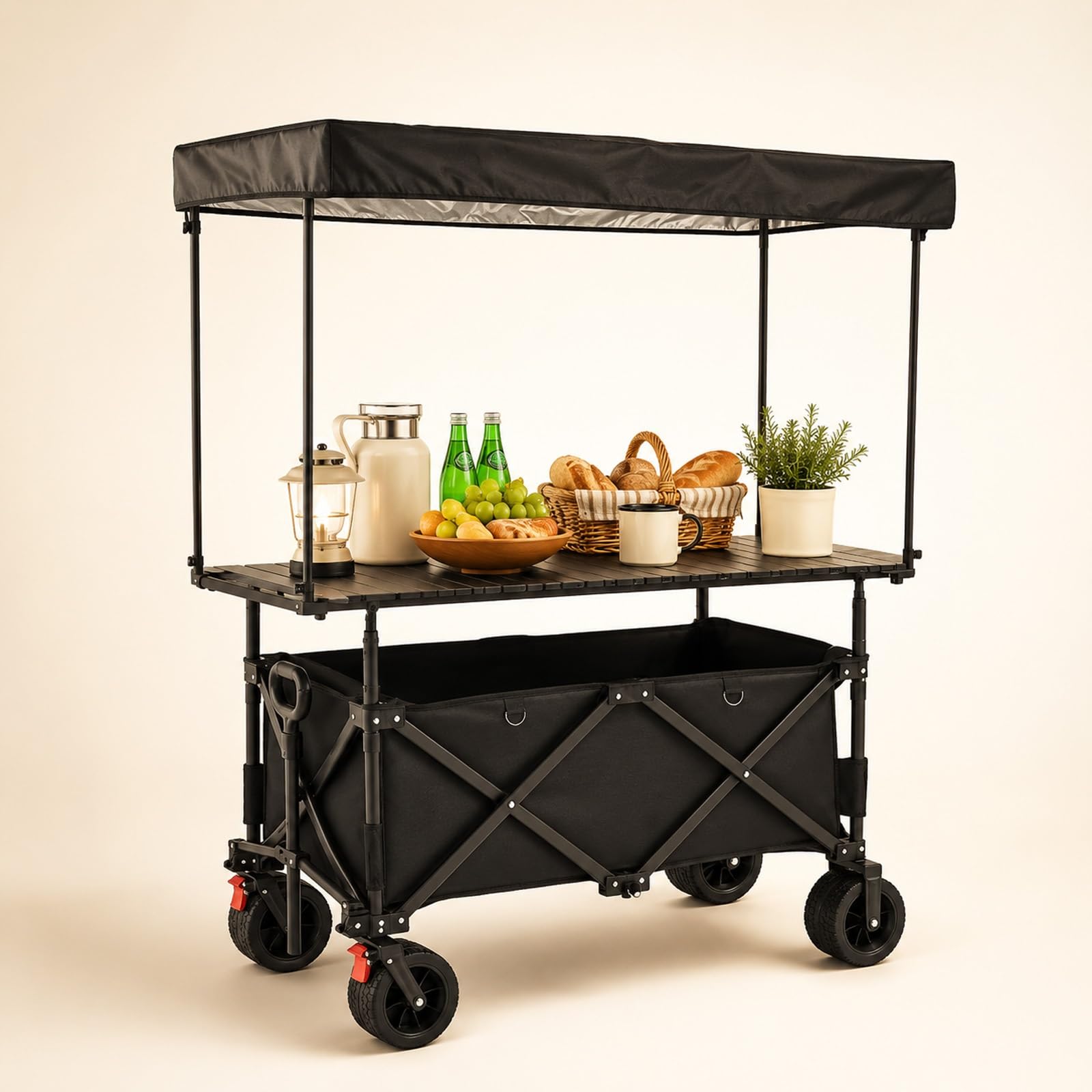 HARELA Carrito de Comida Callejero, Carro de Venta Ambulante para Perritos Calientes/Salchichas/Pan, Puestos ambulantes portátiles con toldo(Black A)