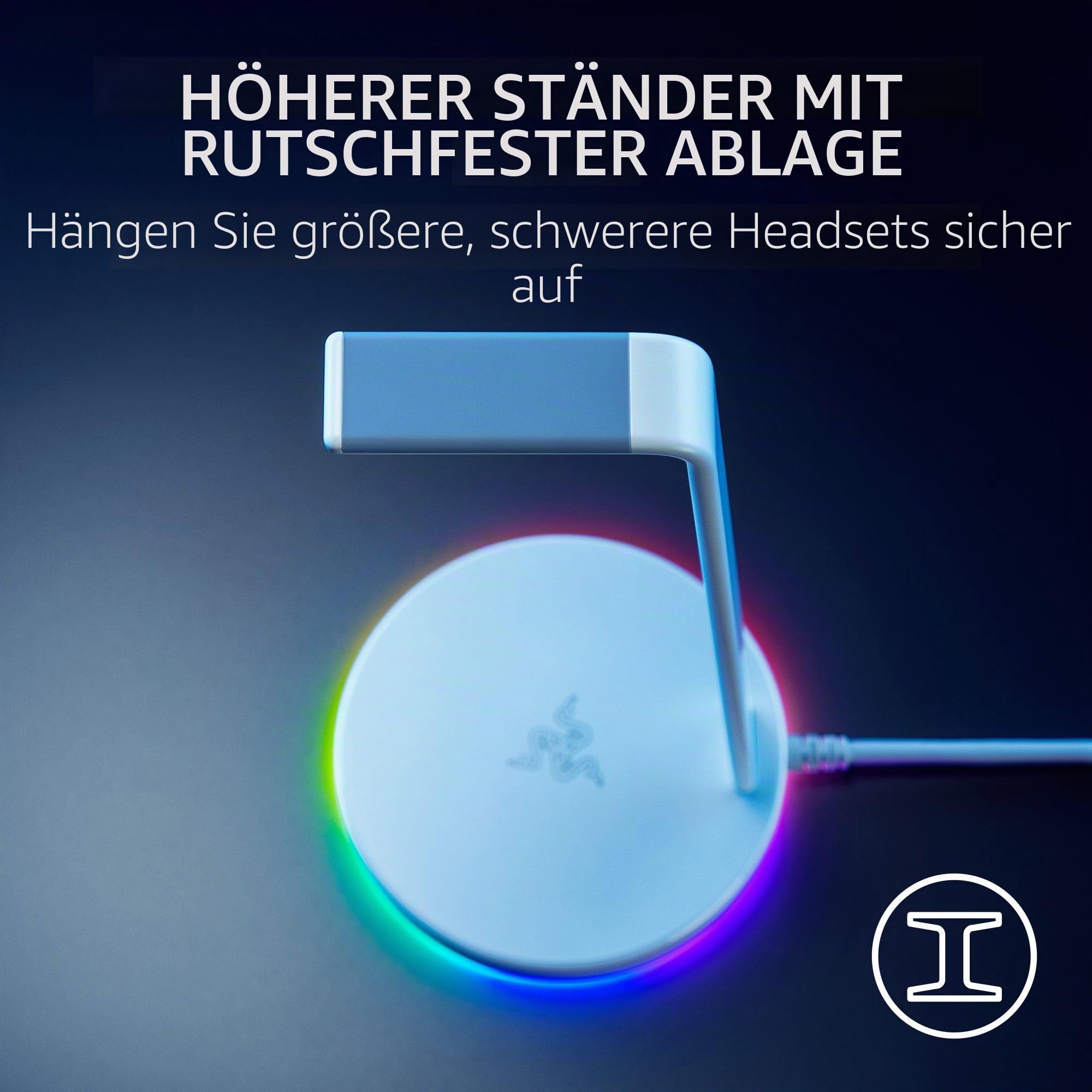 Razer Base Station V2 Chroma (Mercury) - Headset-Ständer mit USB-Hub und RGB-Beleuchtung (mit 7.1 Surround Sound, Integrierter Kopfhörer-Halter, rutschfester Standfuß) Weiß