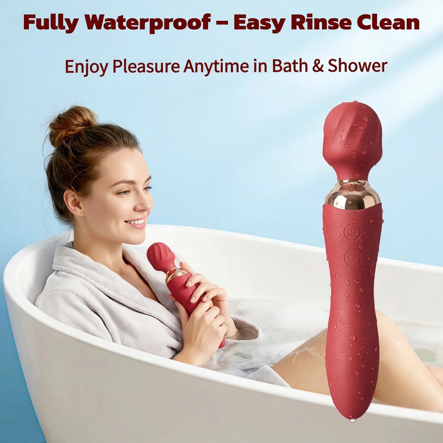 2-in-1 Dual-Ended Vibrator for Women – G-Spot & Clitoral Stimulator, 24 Modes Wand Massager, Quiet, Rechargeable, Waterproof, Soft Silicone, Sex Toy for Solo & Couples (Red)