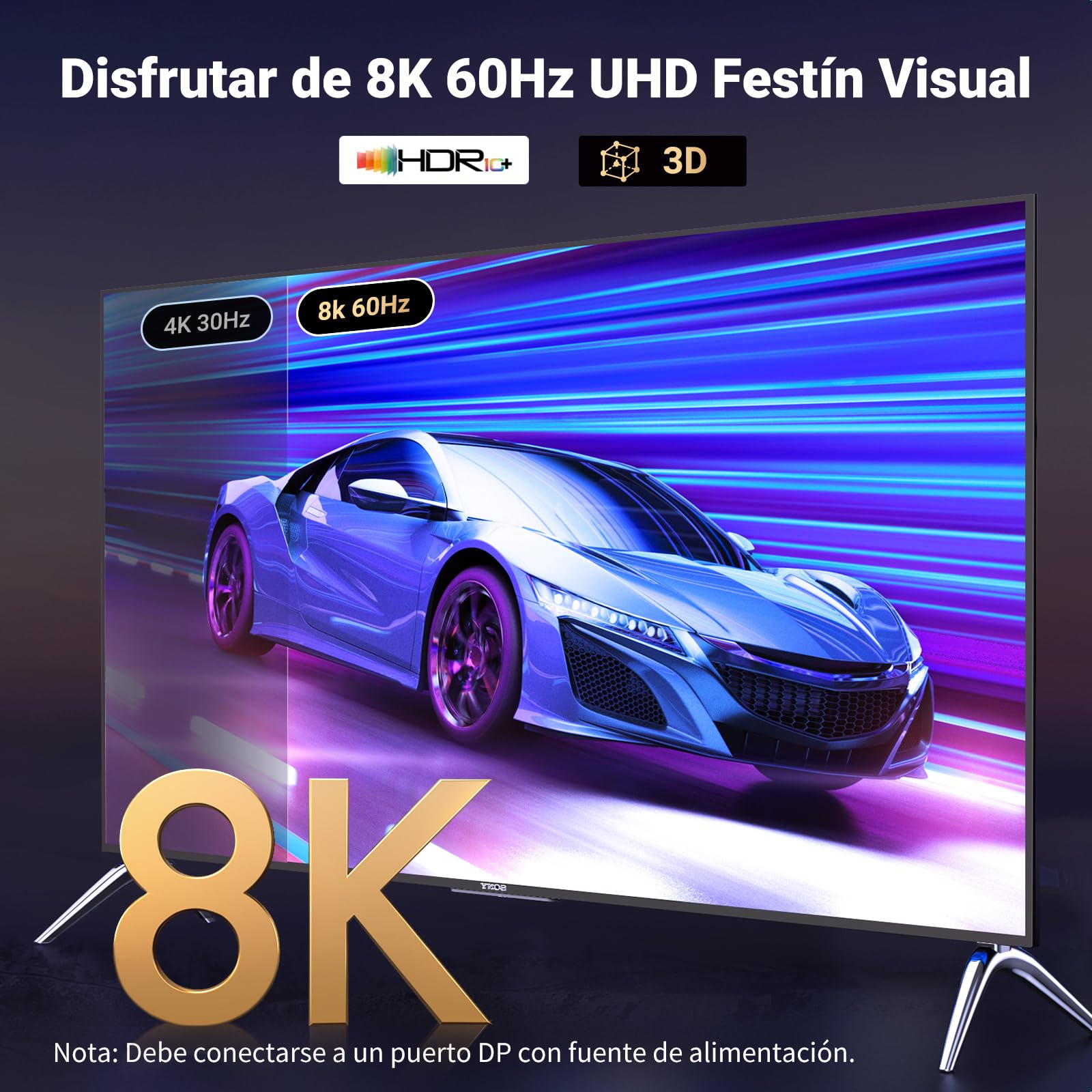 UGREEN Cable DisplayPort 1.4 a HDMI 2.1 Unidireccional 8K 60Hz 4K 240Hz HDR HDCP Nylon Trenzado Compatible con PC TV Proyector Monitor, 2M