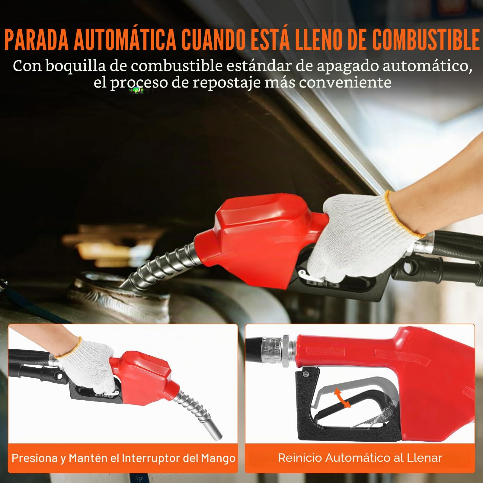 VEVOR Bomba Transferencia de Combustible 12V CC 15 GPM 1/4 HP Bomba de Transferencia de Diésel Eléctrica Portátil con Boquilla de Combustible Apagado Automático para Mezclas de Gasolina, Diésel