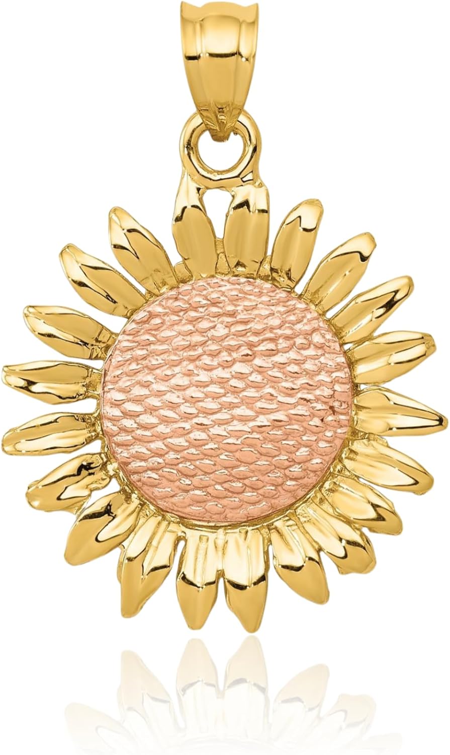 IceCarats 14K Solid Two Tone Gold Sunflower Necklace Daisy Pendant Sunshine Summer Flowers Charm - Image 3