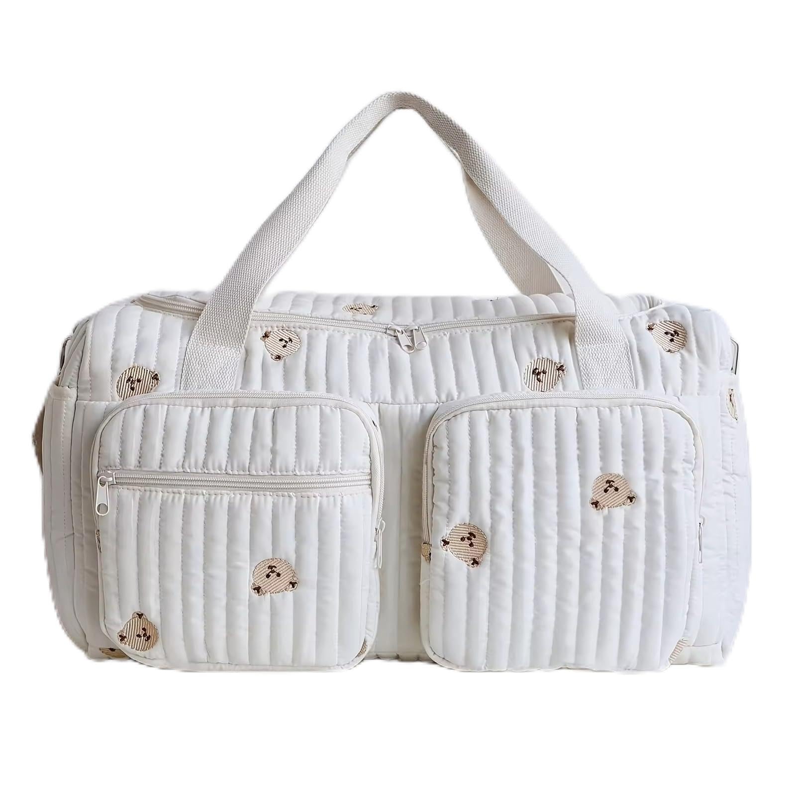 Borsa fasciatoio versatile per mamme, bambino e maternità, borsa fasciatoio, passeggino per mamme, cerniera con ricamo, orso, stampato, per nascita in ospedale, viaggi, passeggino