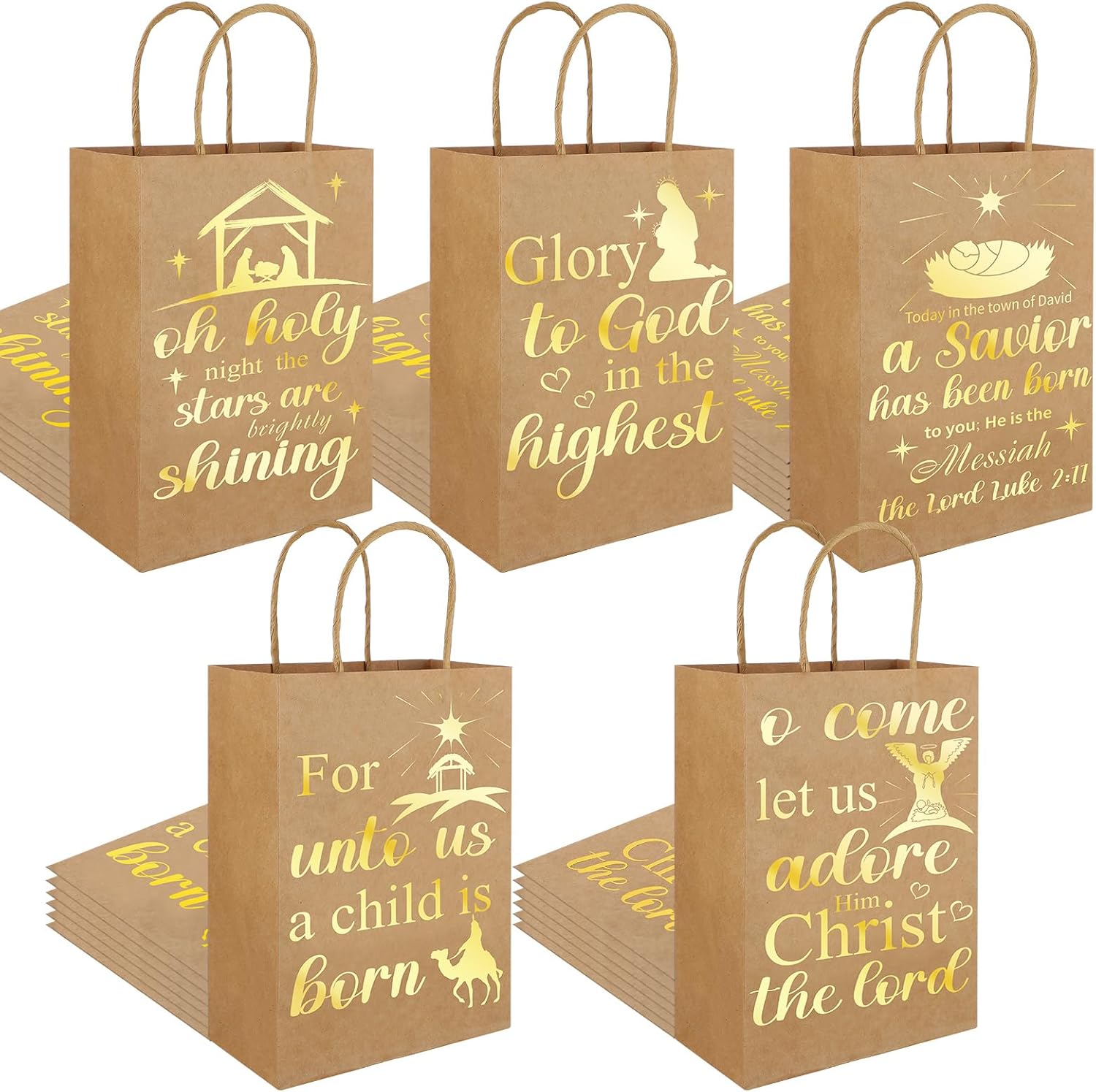 Cholemy 30 Pcs Christmas Religious Gift Bags Metallic Gold