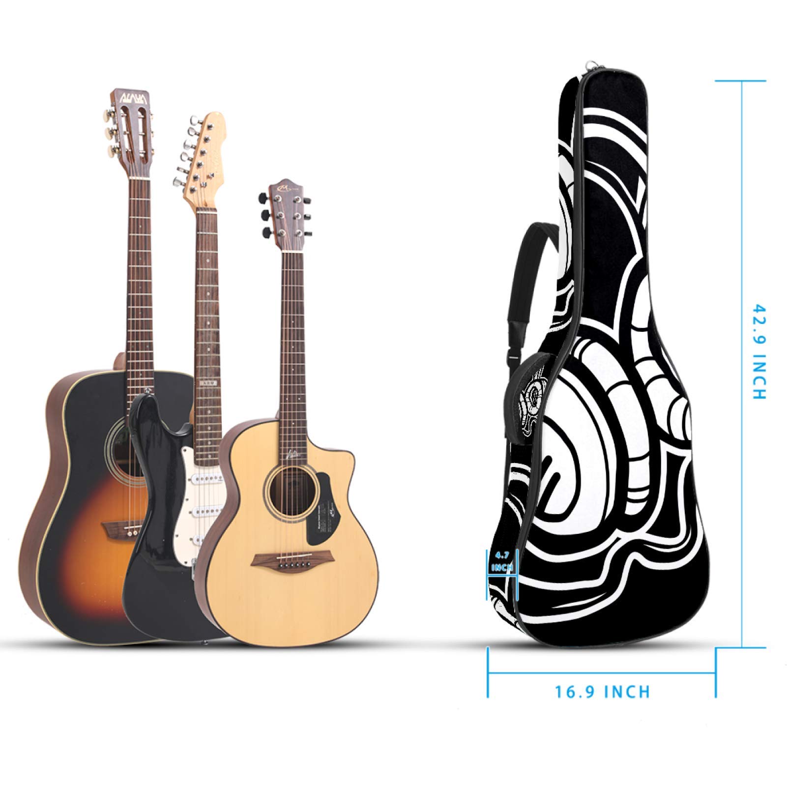 Borsa per chitarra impermeabile con cerniera morbida zaino per chitarra, chitarra acustica e classica folk chitarra elettrica, cuffie nere modello accessorio musicale