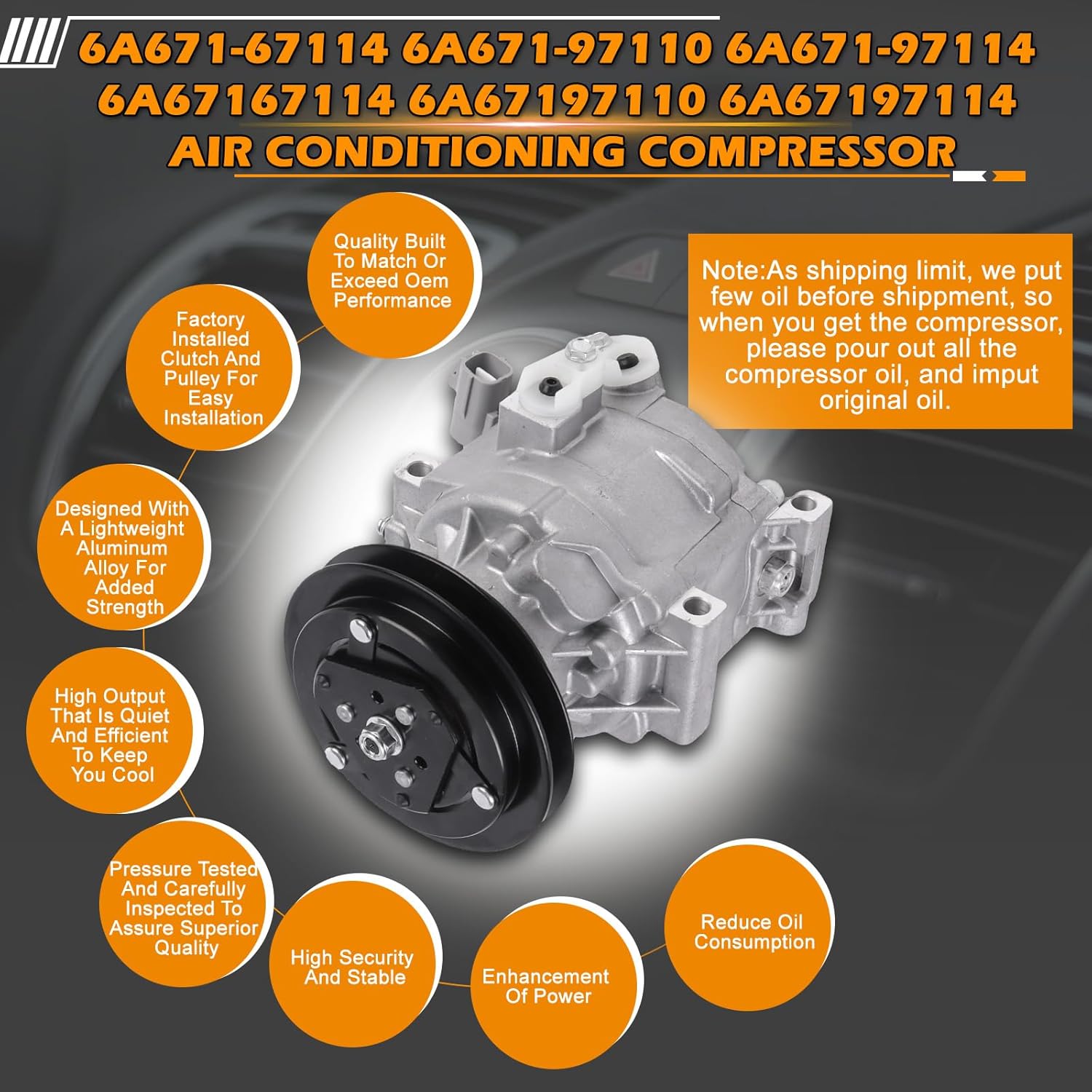 12V 1PK 6A671-67114 6A671-97110 6A671-97114 6A67197110 6A67197114 Air Conditioning Compressor SCSA06C for Kubota 1906-7000 L M Series Tractor A/C Compressor Replacement Parts