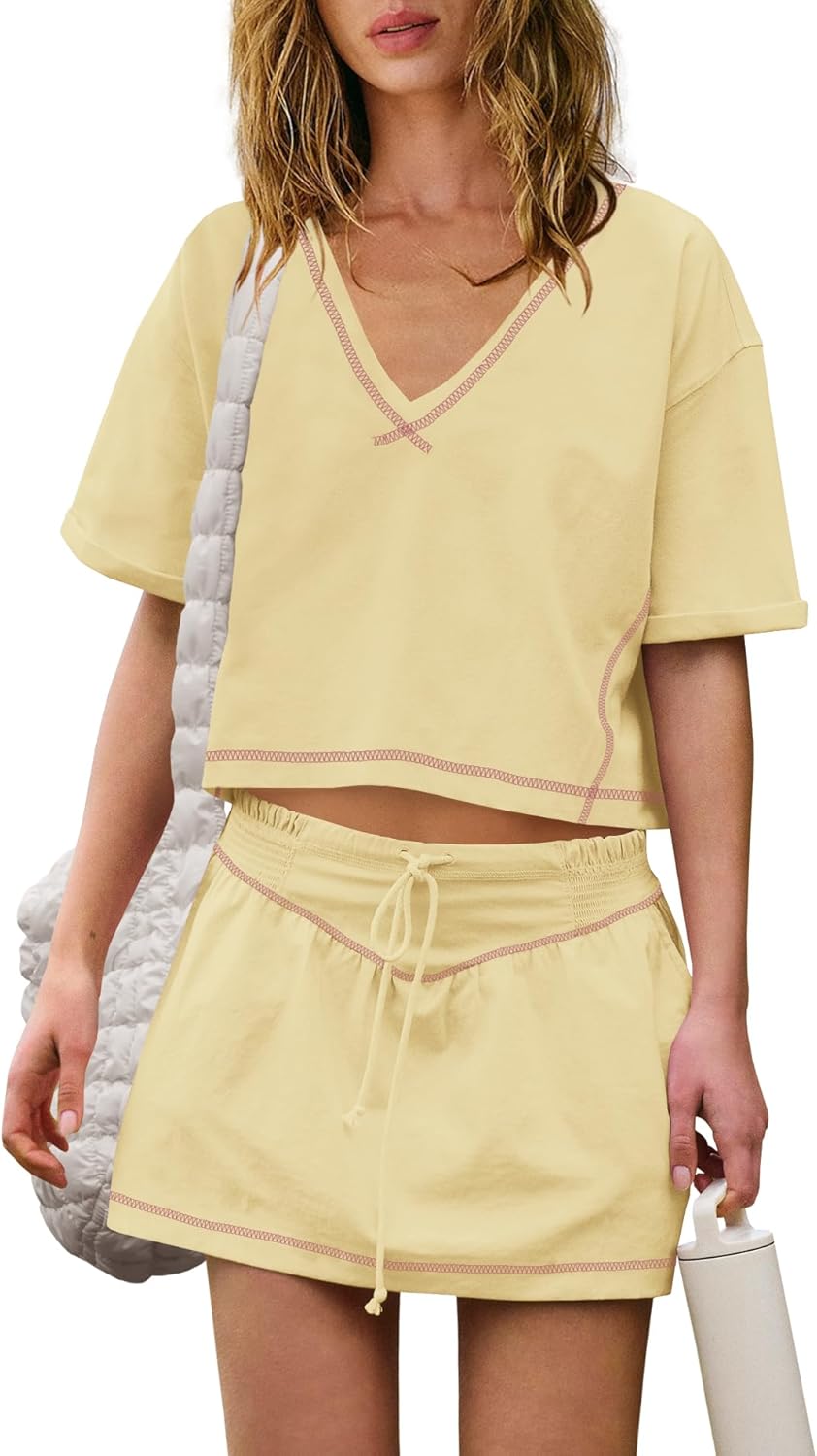 Panadila Womens Workout Set 2 Piece Outfits Skirt Set Matching Sets Crop Tops and Skirt with Shorts Sets with Pockets
