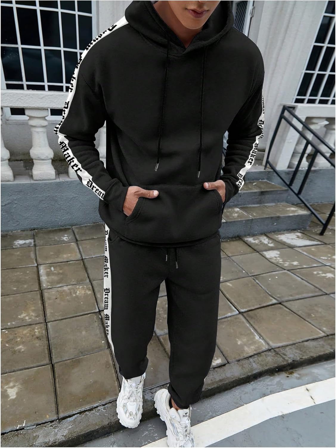 Men's Sweatsuits 2 Piece Outfits Letter Graphic Hoodies Sweatshirts and Drawstring Jogger Pants - Image 3